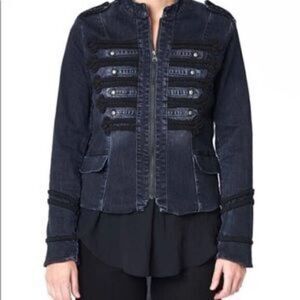 NICOLE MILLER Embellished Denim Military Jacket MEDIUM